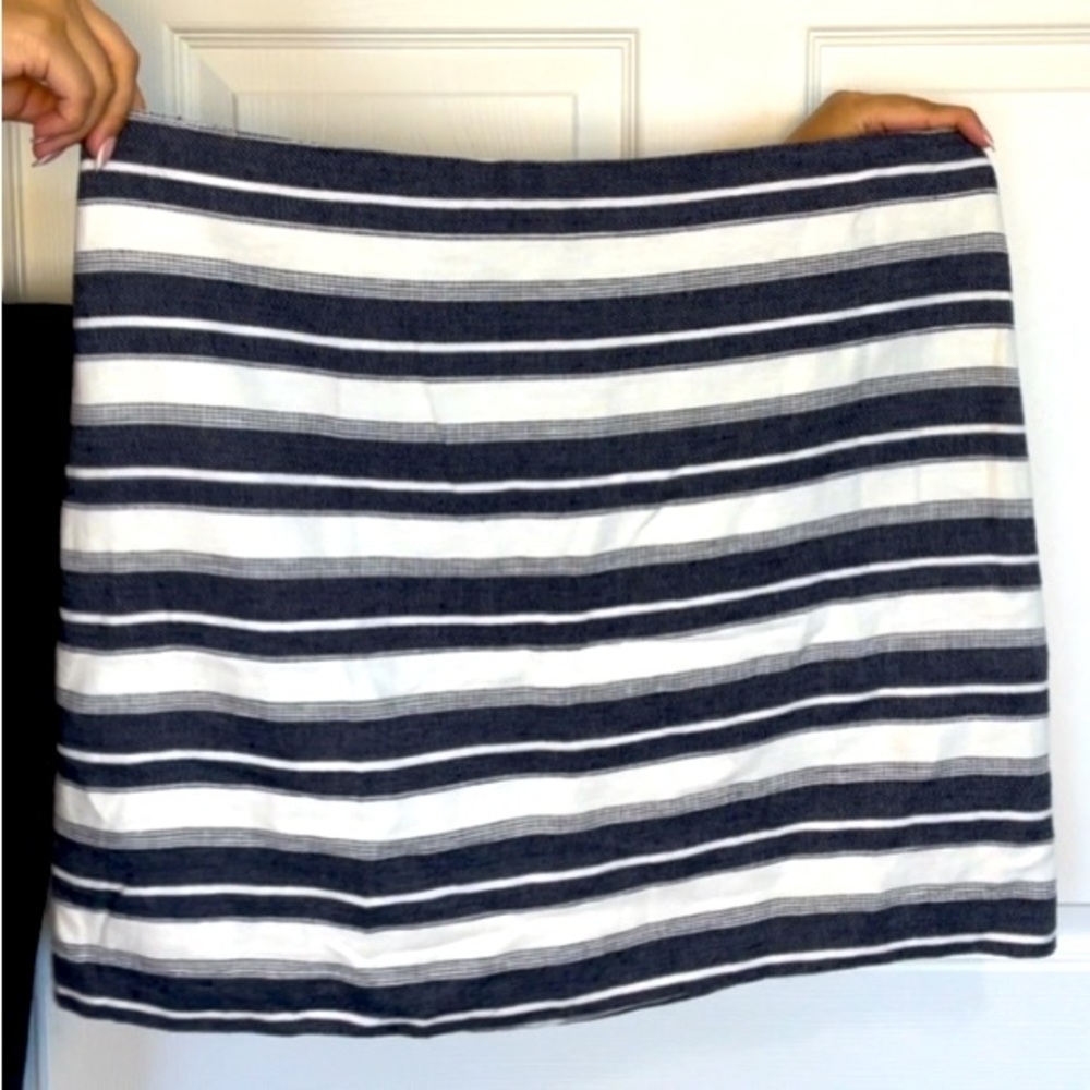 Ann Taylor Loft Striped Navy Blue & White Linen Skirt Size 16 NWT